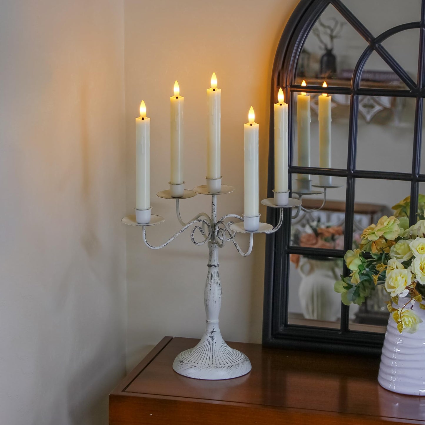 Mavandes Flameless Flickering Taper Candles Two Remote, 7.5 Inch Ivory Battery Operated LED Window Candles Timer,Set of 6 Plastic 3D-Wick Dripping-Wax Effect Flameless Candlesticks(0.86”Dia,Warm Fire)