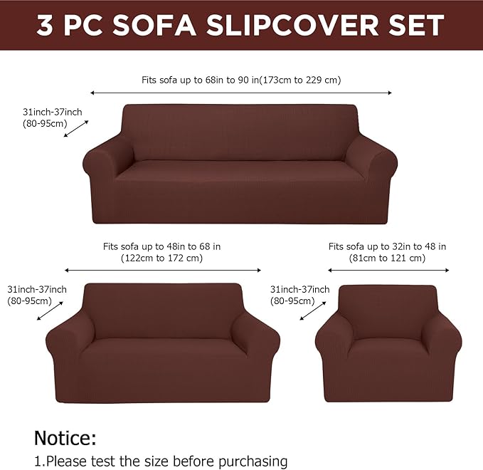Peryiter 3 Pcs Couch and Loveseat Covers Set Sofa Cover
