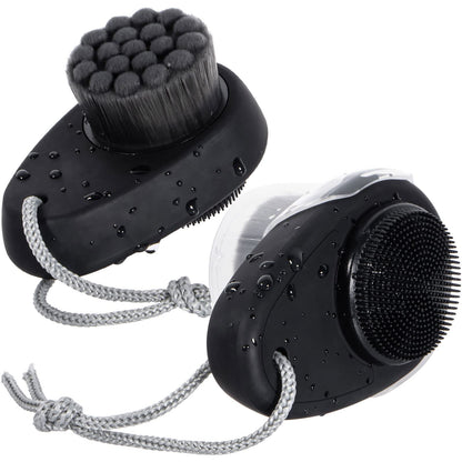 2 Pack Facial Cleansing Brush 2 in 1 for Face Exfoliation, Soft Bamboo Charcoal Microfiber Bristle Dual Face Silicone Scrubber Brush for Pore Deep Cleansing Skincare with Lid, Black+Gradient
