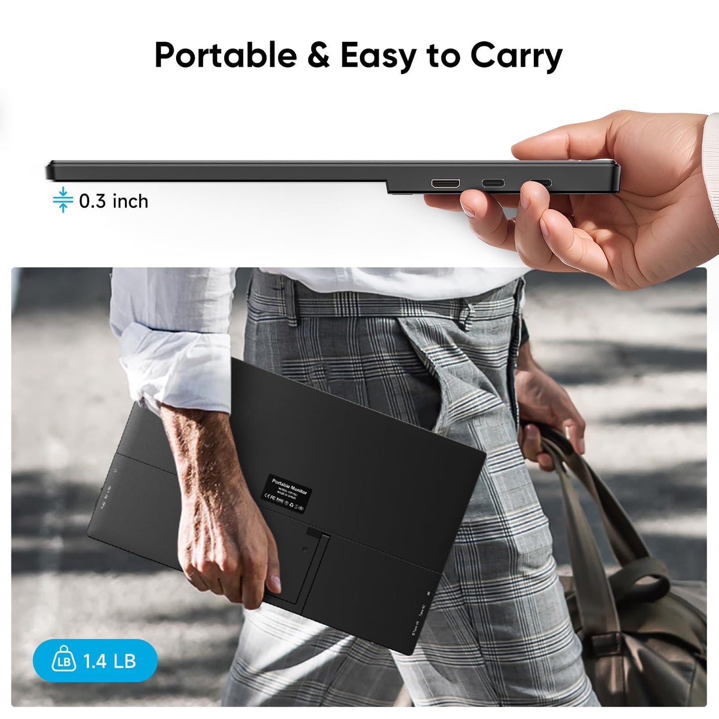 Dopesplay Portable Monitor, 15.6" FHD 1080P Portable Screen for Laptop with Adjustable Stand, USB-C HDMI Second External Monitor, Travel Screen Extender for Laptop Mac Phone PS4/5 Xbox Switch - Black