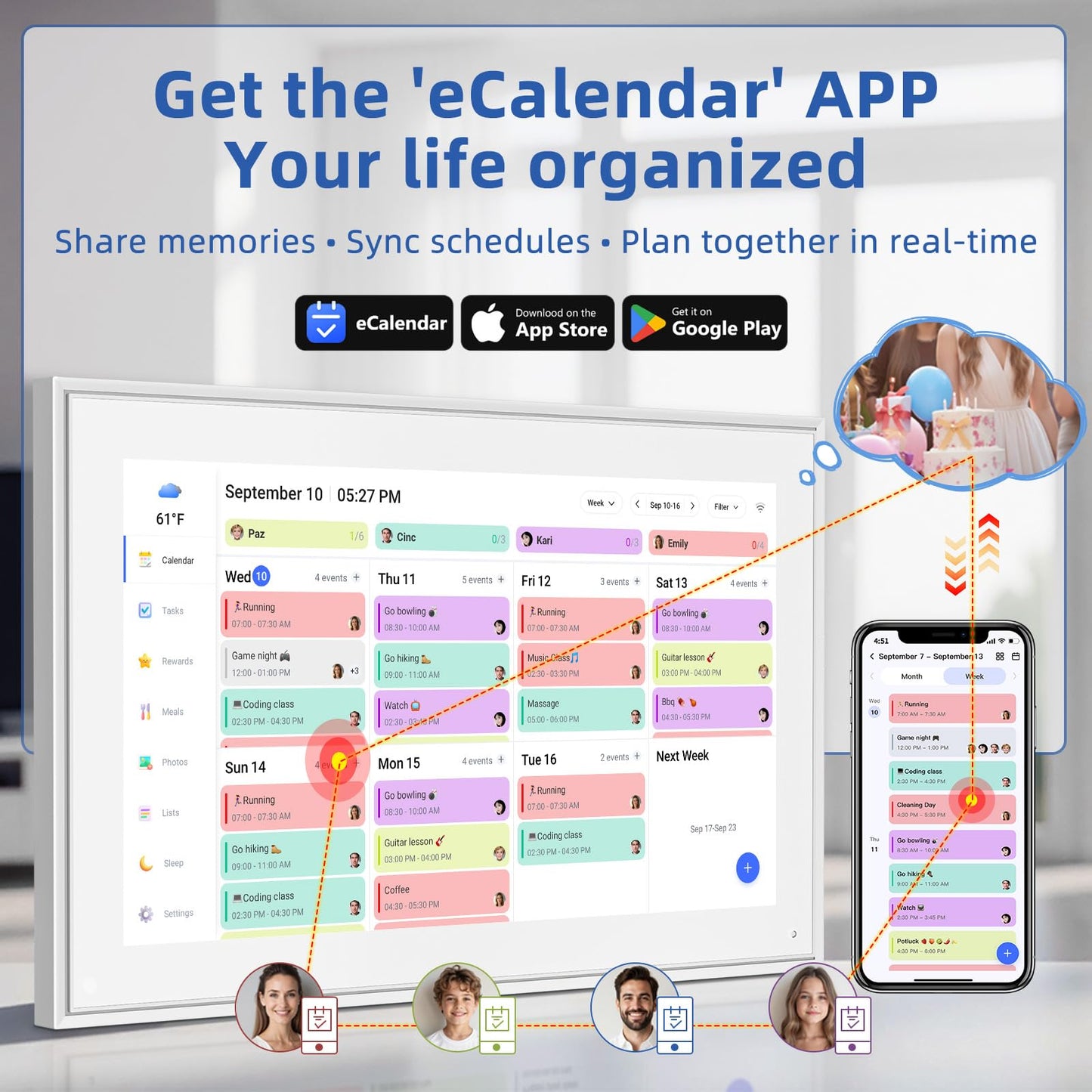 21.5 Inch Digital Calendar Wall Touch Screen, Smart Electronic Calendar with Digital Photo Frame, Family Planner & Chore Chart Reward System, Sync Google iCloud Outlook, Gift for Mom Women