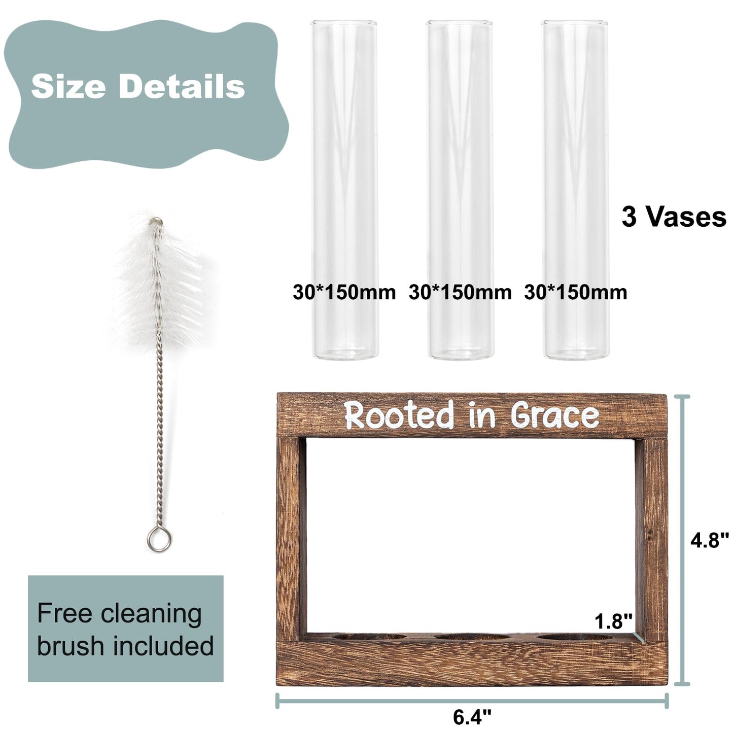 LBCIGOR Rooted in Grace Propagation Station – Wooden Plant Holder with 3 Glass Vases, Indoor Rooting Station for Cuttings, Christian-Inspired Gift for Women, Birthday, Housewarming, Plant Lover Décor