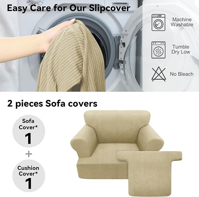 Waterproof Chair Cover with Arms 2-Piece Set Striped Slipcover