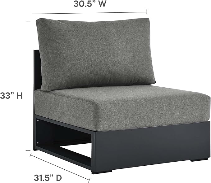 Modway Tahoe Aluminum Armless Patio Gray Charcoal Modular Weather-Resistant