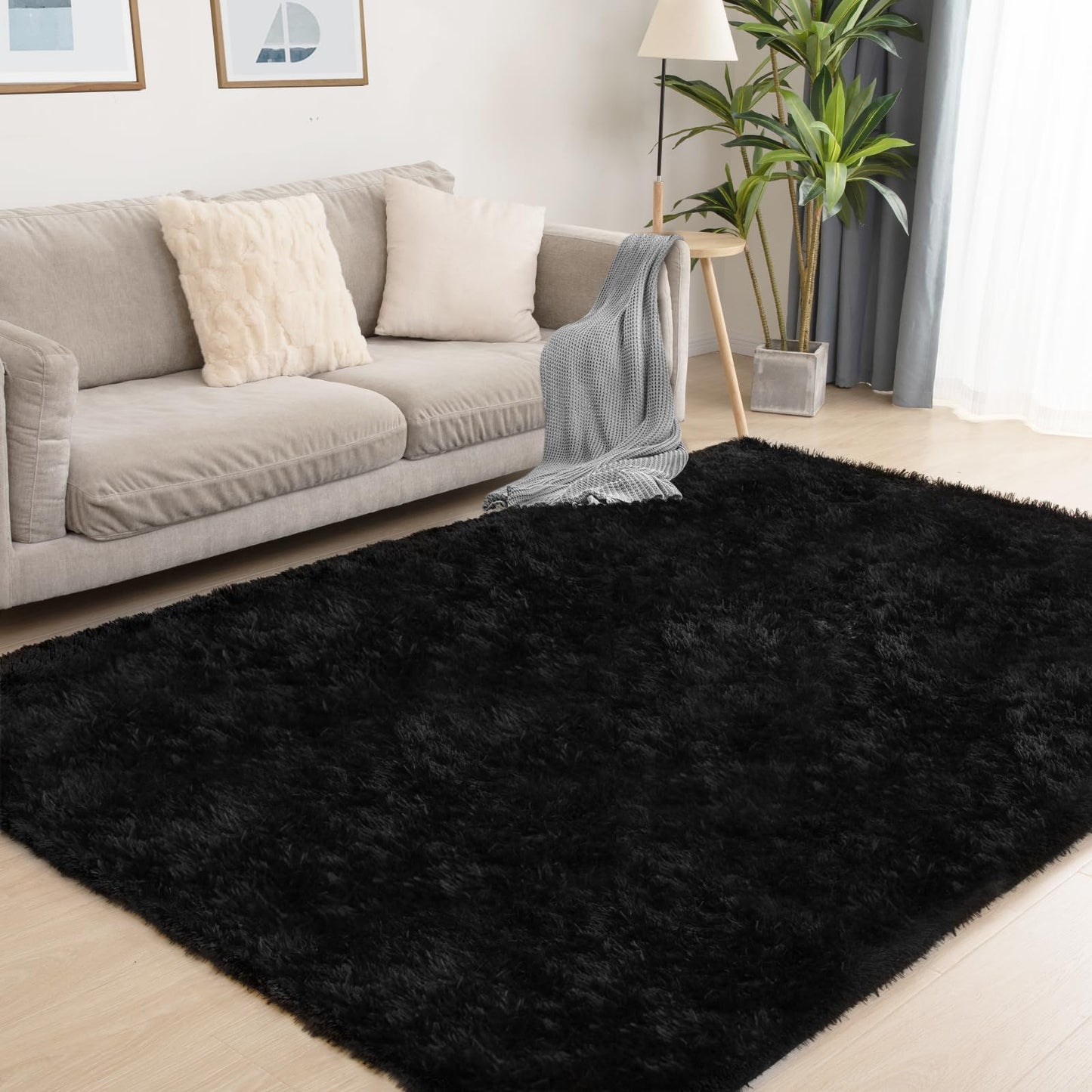 Puremy Black Area Rug, 5x7, Soft Plush for Living Room, Bedroom & Nursery, Non-Slip Indoor Carpet for Study, Kids Room Decor
