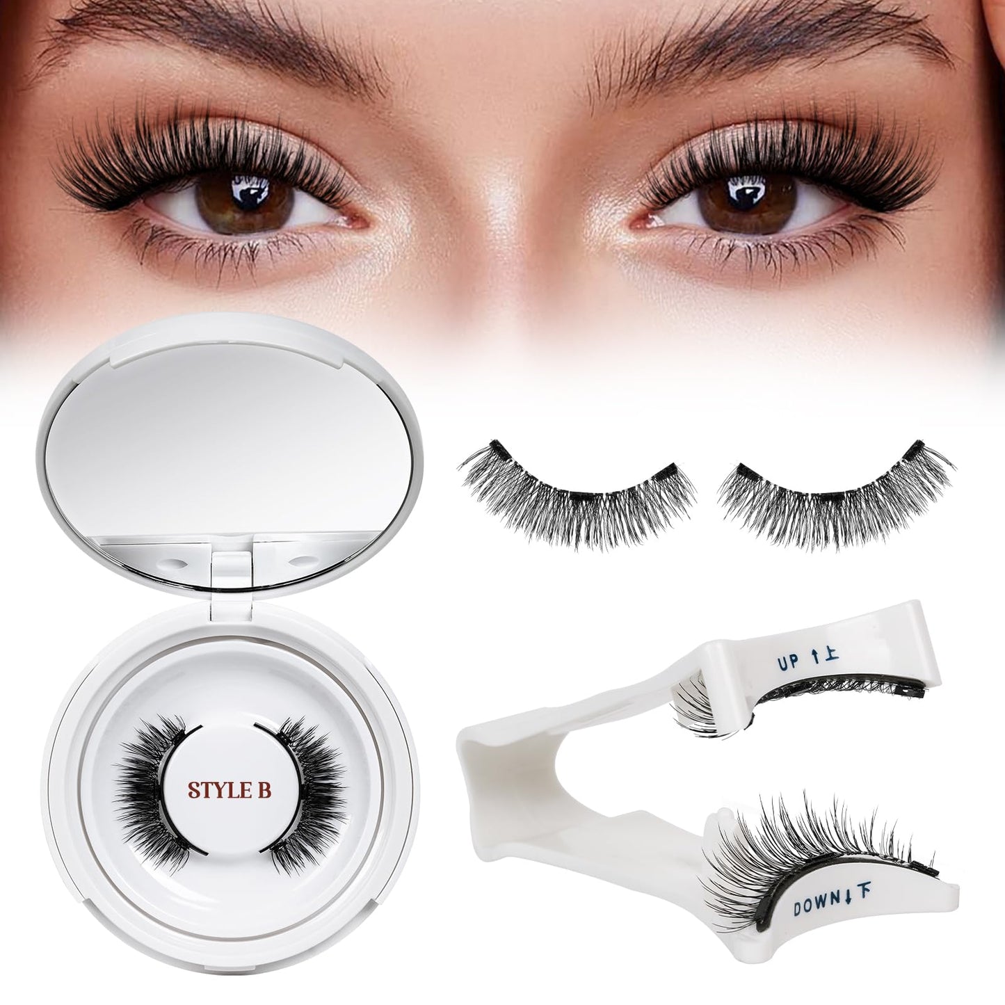 QUEWEL Magnetic Eyelashes 1 Pair Reusable Magnetic Eyelashes with Applicator No Glue Needed Eyelashes Cat Eye Natural Look Lash Clusters Kit Easy to Wear and Remove(B05)