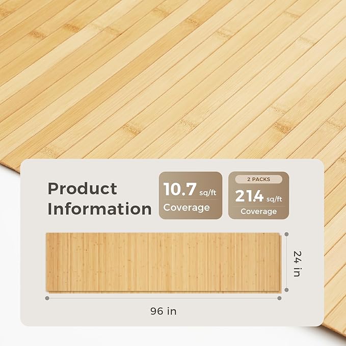 OUZUGIE 2 Pack 96x24 Inch Natural Bamboo Wall Panel – Carbonized Pole Wrap