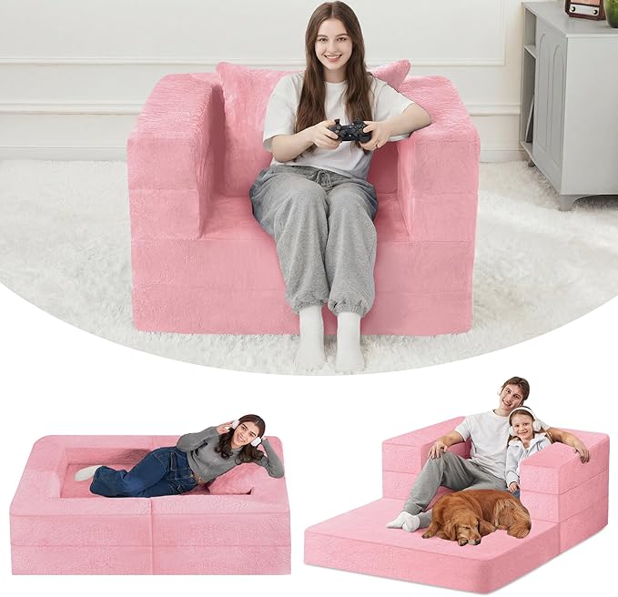 Futon Sofa Bed with Pillow, 3-in-1 Sleeper Sofa Bed with Removable Cover
