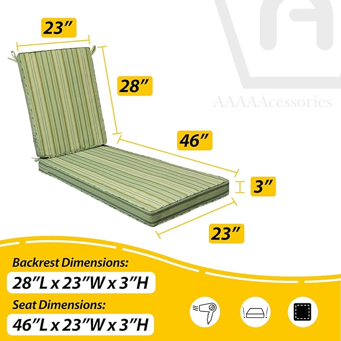 AAAAAcessories Outdoor Chaise Lounge Cushions, Fade-Resistant, Waterproof Patio