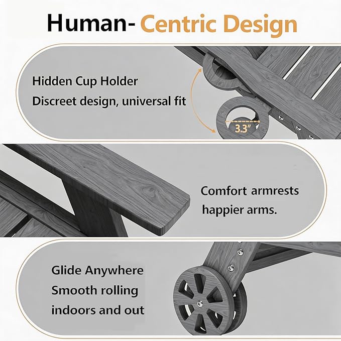 Outdoor Lounge Chair, HDPE 4-Position Adjustable Chaise Lounge Outdoor