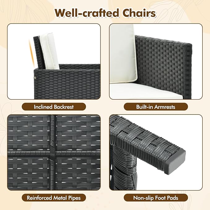 Tangkula 9 Pieces Outdoor Dining Furniture Set, Space-Saving Wicker Rattan
