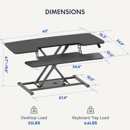 FLEXISPOT 40" Wide Standing Desk Converter Sit to Stand up Riser Height Adjustable Computer Workstation with Spacious 2-Tier Desktop, Black