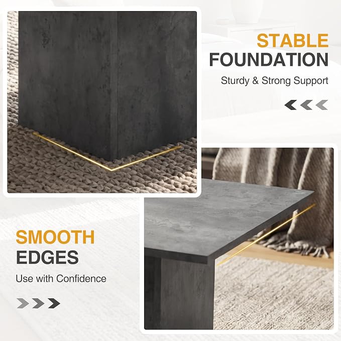 HNY Modern Rectangular Coffee Table Grey Large Center Table 47" Wooden Tea Table Concrete Texture Finish for Living Room, Reception Room, Home Office,Industrial Minimalist