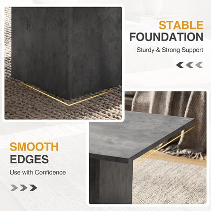 HNY Modern Rectangular Coffee Table Grey Large Center Table 47" Wooden Tea Table Concrete Texture Finish for Living Room, Reception Room, Home Office,Industrial Minimalist