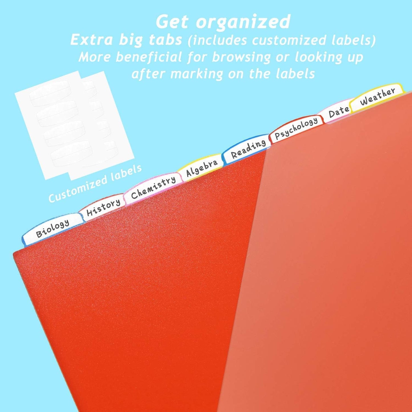 WOT I Durable 8-Tab Binder Dividers with Clear Pocket - 1 Set, Reusable Plastic Dividers for 3 Ring Binder, 4 Vibrant Colors
