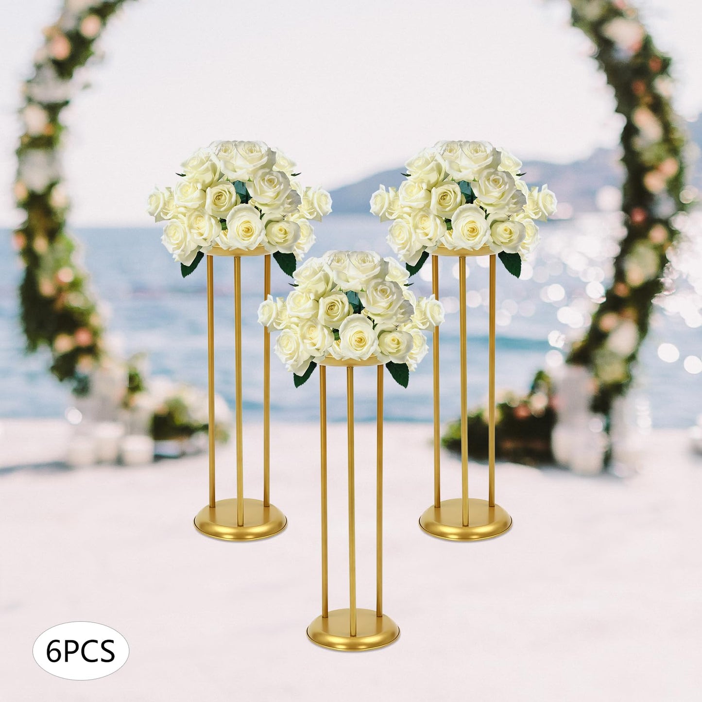 JINHZIXIU 6 Pcs Flower Display Stand 23.6in Column Flower Stand Gold Road Lead Centerpiece Vase Decorative 60cm Metal Flower Floor Vase Flower Holder for Wedding Home Party Centerpiece