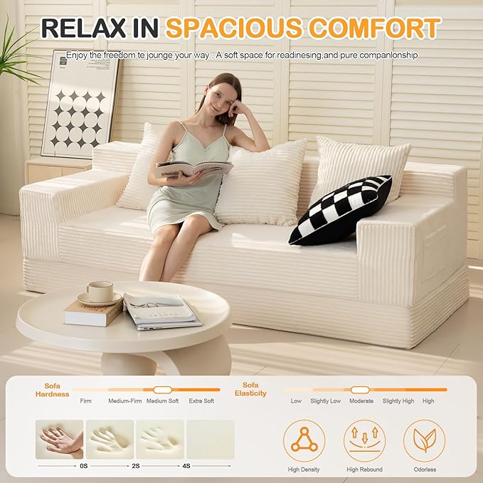 Erament Convertible Futon Sofa Bed Couch, Compression Boneless Floor Couch Sofa