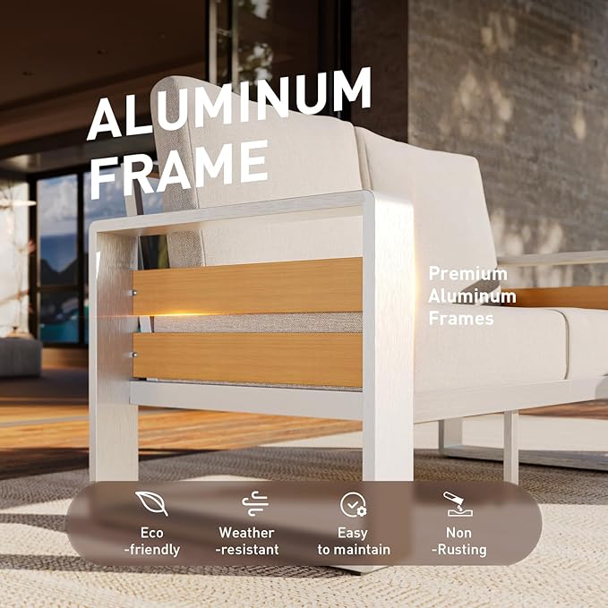 Aoxun Aluminum Patio Furniture Set, 7 Seats Luxury Metal Patio Conversation Sets