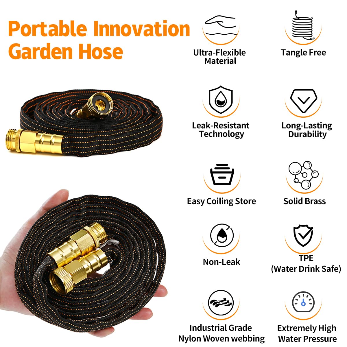 10FT Lightweight Flexible Garden Hose,Non-Slip Handles,Non-kink Hose,Solid Brass Fitting for Boats, RV Water Hose,Marine Washdown,Lawn,Garden,Leakproof TPE Hose (GreenBlack, 10 Ft)