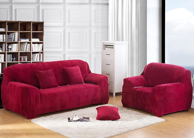 vctops 4 Seater Velvet Plush Stretch Sofa Slipcover 1-Piece Sofa Cover