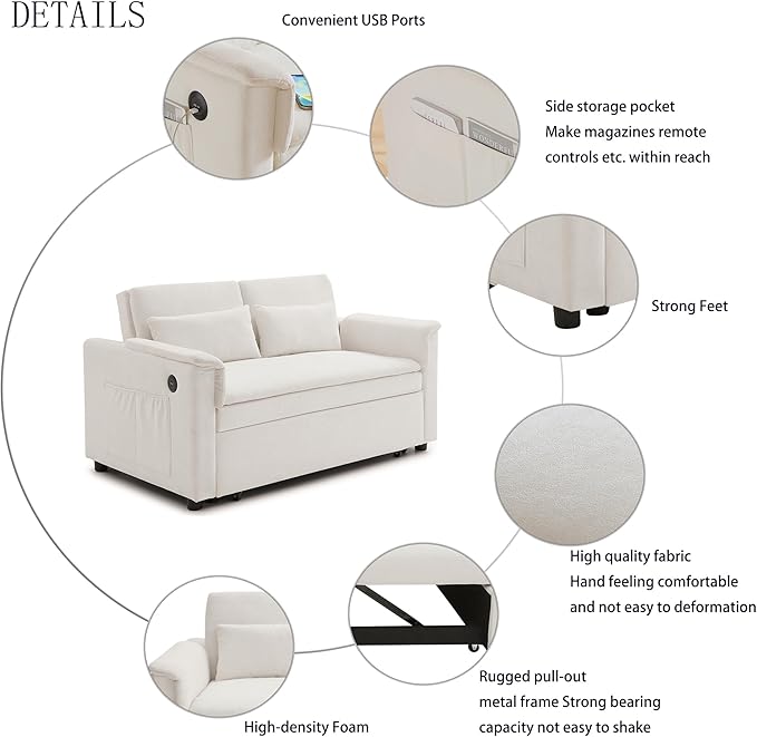 55.5" Small Sleeper Sofa Couch