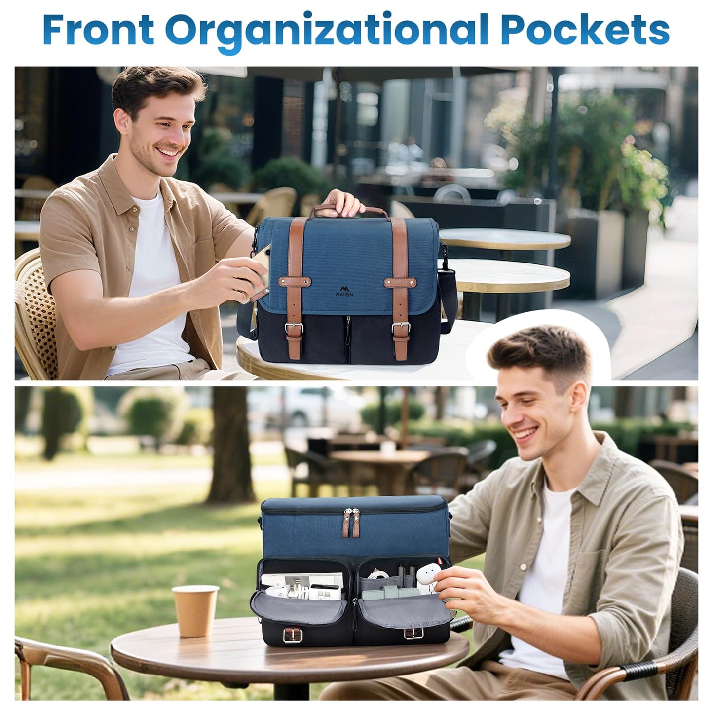 MATEIN Messenger Bag for School with USB Charging Port, Large Crossbody Satchel 15.6 inch Student College Laptop Bags with Shoulder Strap, Water Resistant Work Computer Briefcase for Office Commuting
