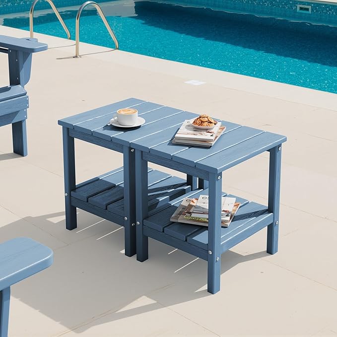 SERWALL 2-Tier HDPE Outdoor Side Tables Set of 2, Weatherproof Rectangular