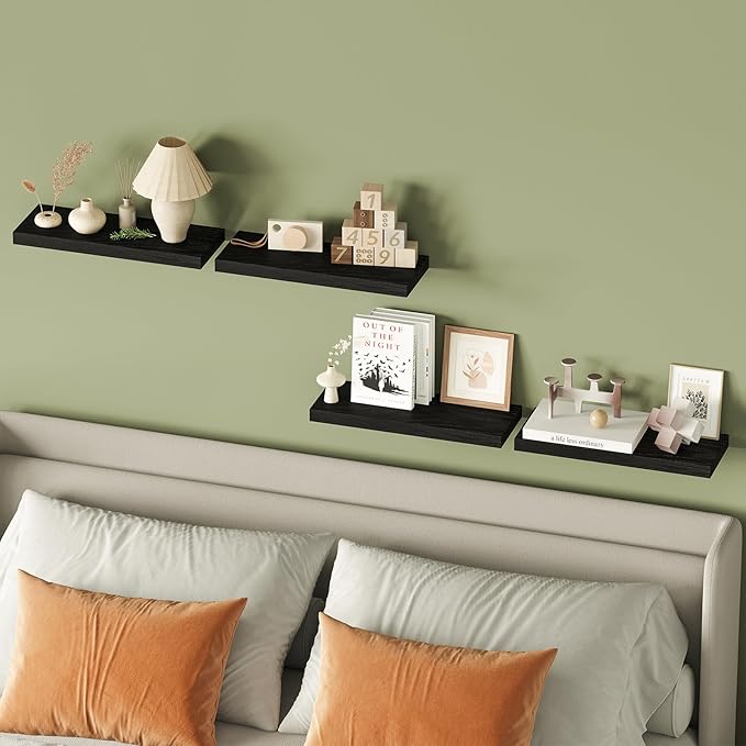 Fixwal Black Floating Shelves for Wall, Rustic Wood Shelves for Bathroom