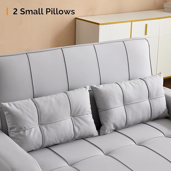 VINGLI Light Grey Futon Sofa Bed Convertible Loveseat Sleeper Couch, Faux