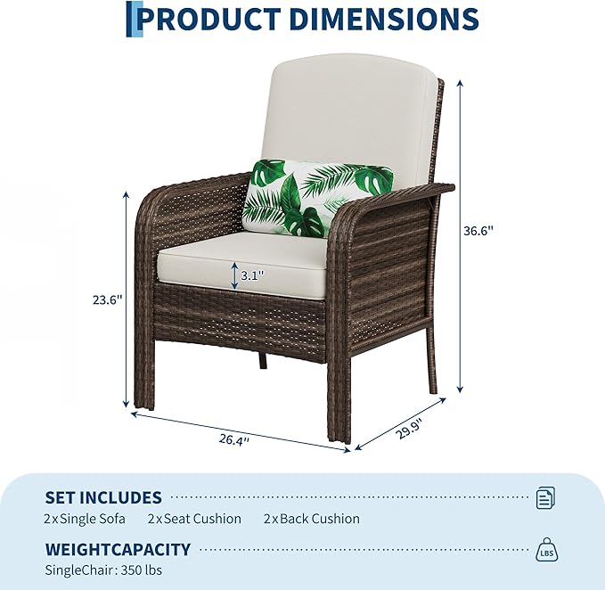 GarveeLife 2-Piece Wicker Chair Set, Comfortable,