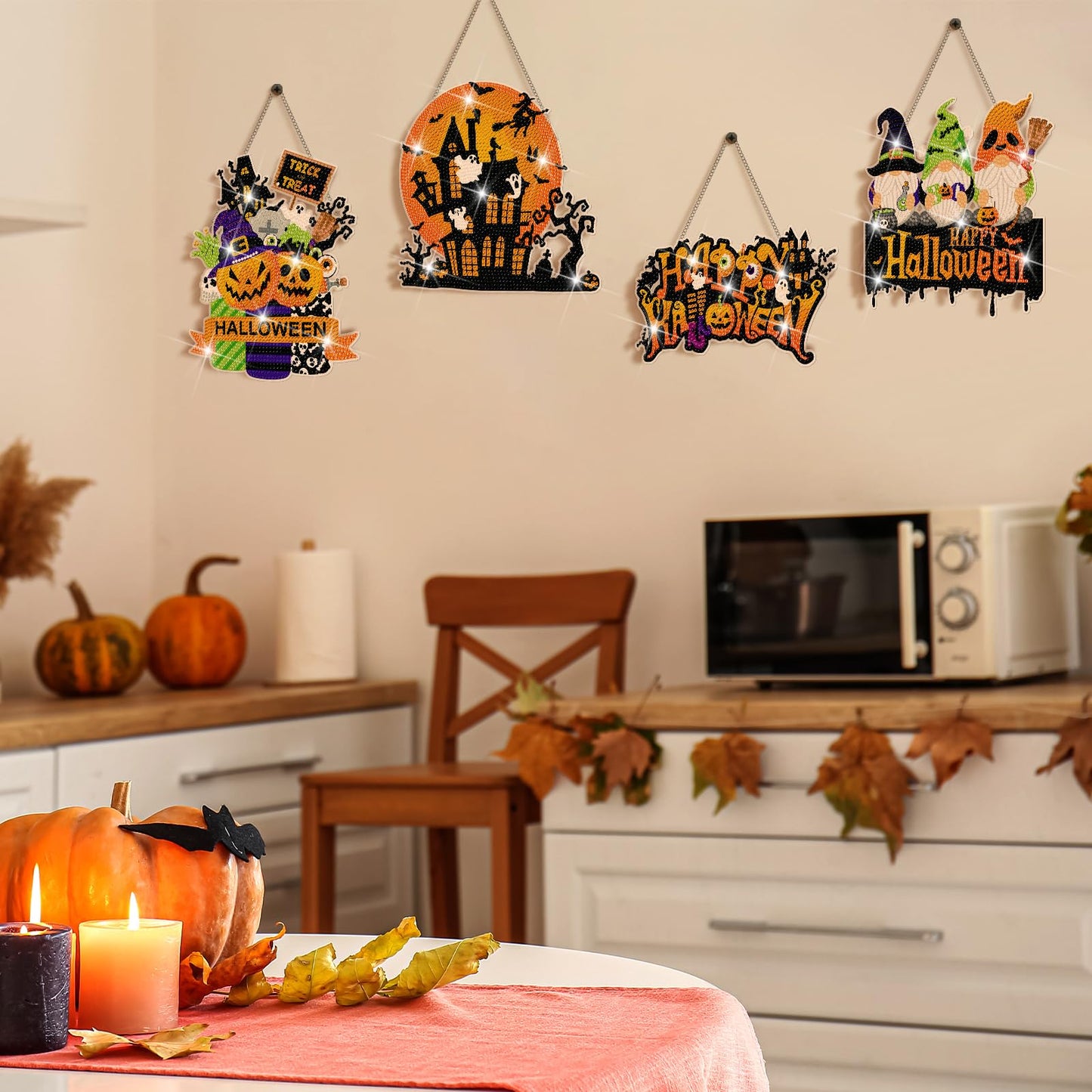 Zonon 6 Pcs Fall Diamond Art Kits Hanging Sign Decor 5d Autumn Diamond Painting for Adults DIY Art Craft Welcome Sign Flower Pumpkin Boots Gnomes Truck Ornament for Thanksgiving Wall Window Door Decor
