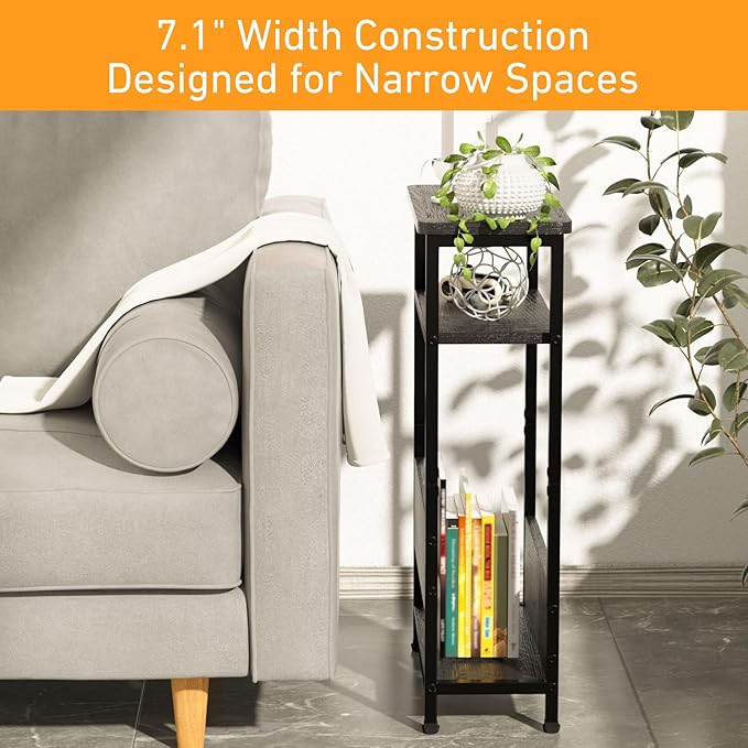 THUMEYE 7.1" Narrow Side Table for Small Spaces, 3 Tier Small End Table