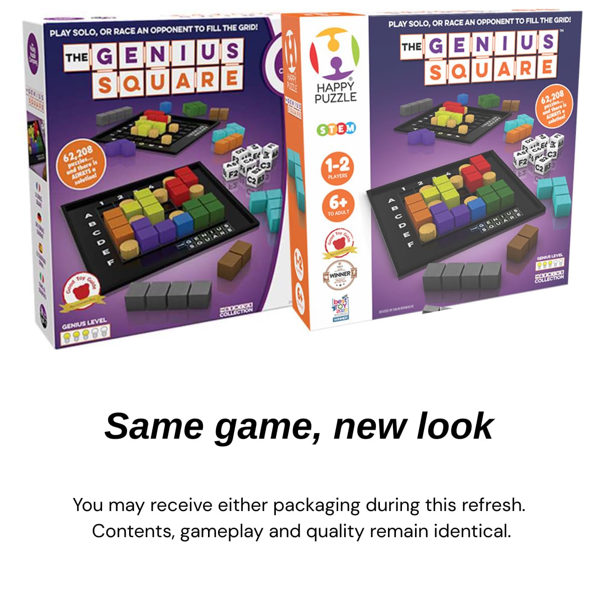 The Genius Square from The Happy Puzzle Company – Game of The Year Award Winner, 60000+ Solutions STEM Puzzle Game. Roll Dice, Race Your Opponent to Fill Grid with Different Shapes!