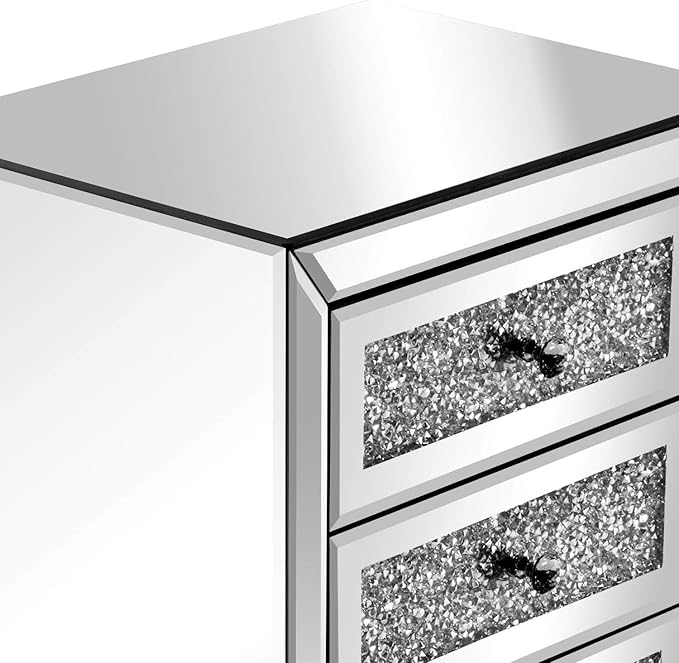 VINGLI Mirrored Nightstand Set of 2, Mirrored Side/End Table