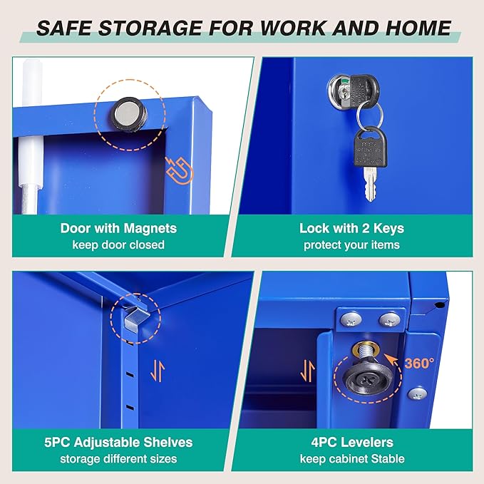 SISESOL Blue Metal Storage Cabinet