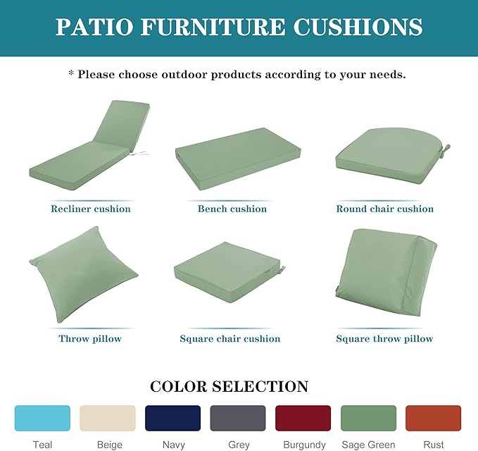 Chaise Lounge Cushion Outdoor, Waterproof and Stain-Resistant Lounge Deck