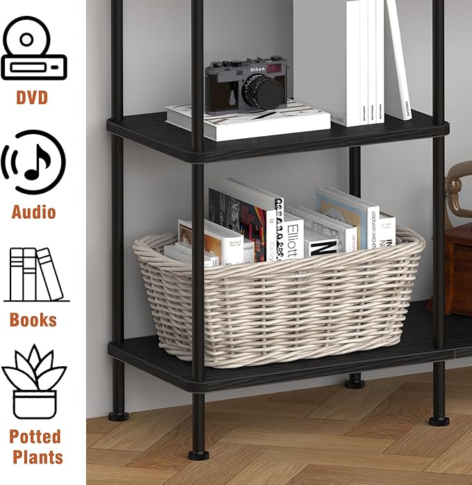 ETELI Tall Black TV Stand with Storage Small Entertainment Center