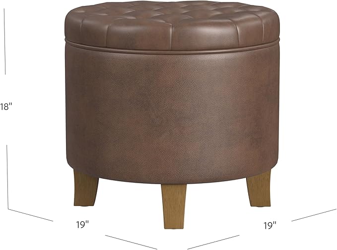 Homepop Home Decor | Upholstered Round Faux Leather Tufted Foot Rest Ottoman |