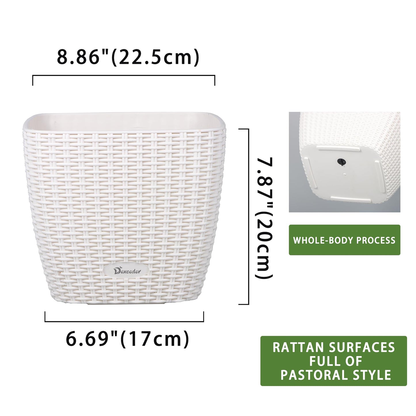Dexceder 9x8 Self Watering Planter Indoor Outdoor, Inner Mat Design, Thickened Table Flower Plant Pot with Water Level Indicator (Ivory White Rattan)