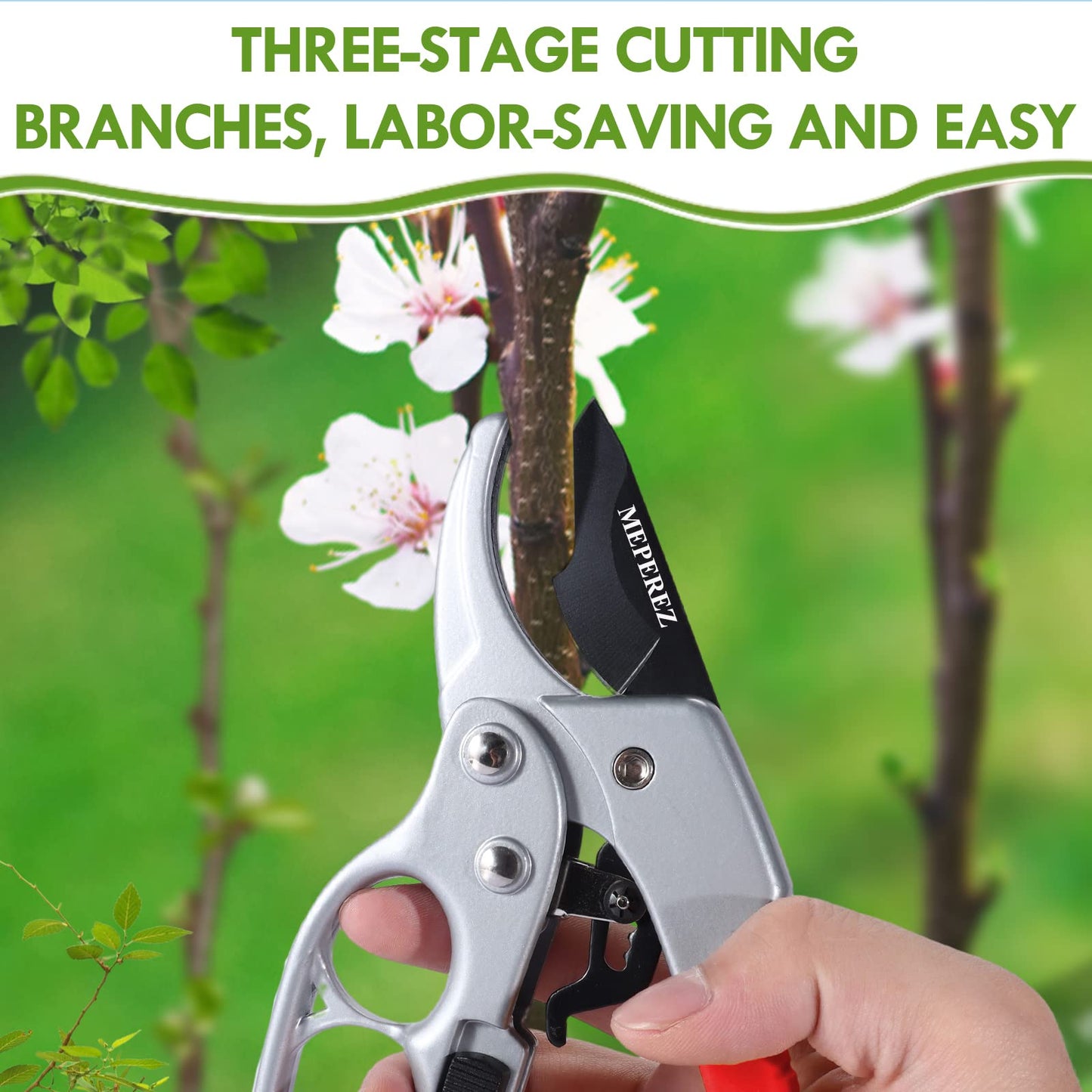 MEPEREZ Premium German-Made Pruning Shears – Ergonomic, Heavy-Duty Hand Pruners Designed for Precision Cutting of Plants; Ideal for Gardeners and Individuals with Arthritis or Reduced Hand Strength