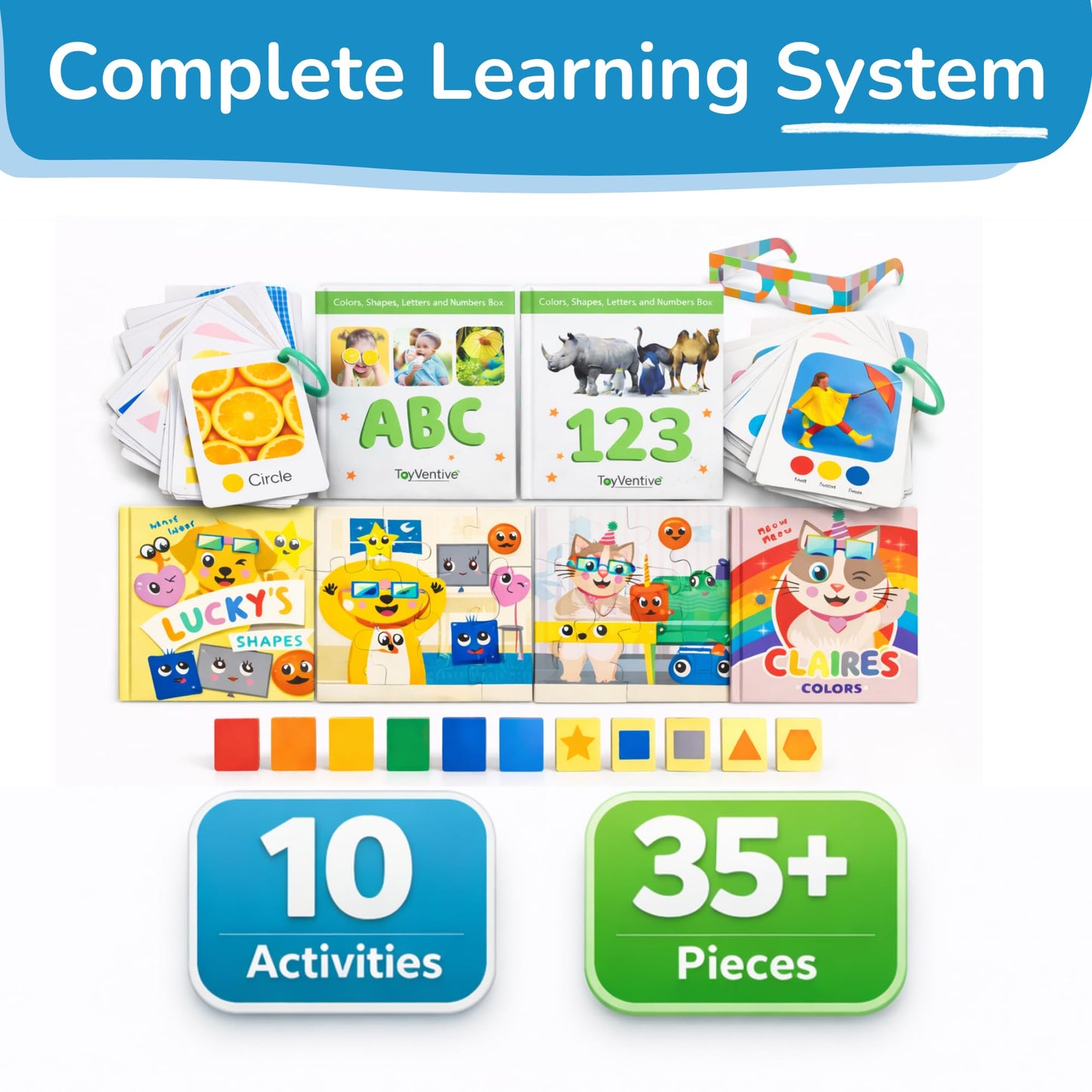 TOYVENTIVE Educational Books, Flash Cards, and Puzzles - Birthday Gifts for 1, 2, 3, and 4 Year Old Boys, Toddler Learning Toys and Activities