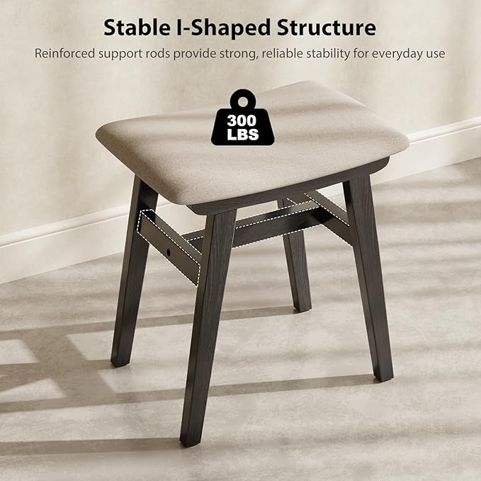 Muwuele Solid Wood Vanity Stool, Compact Makeup Chair