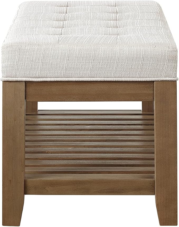 24KF Large Rectangular Upholstered Tufted Linen Ottoman Bench, Padded Bench