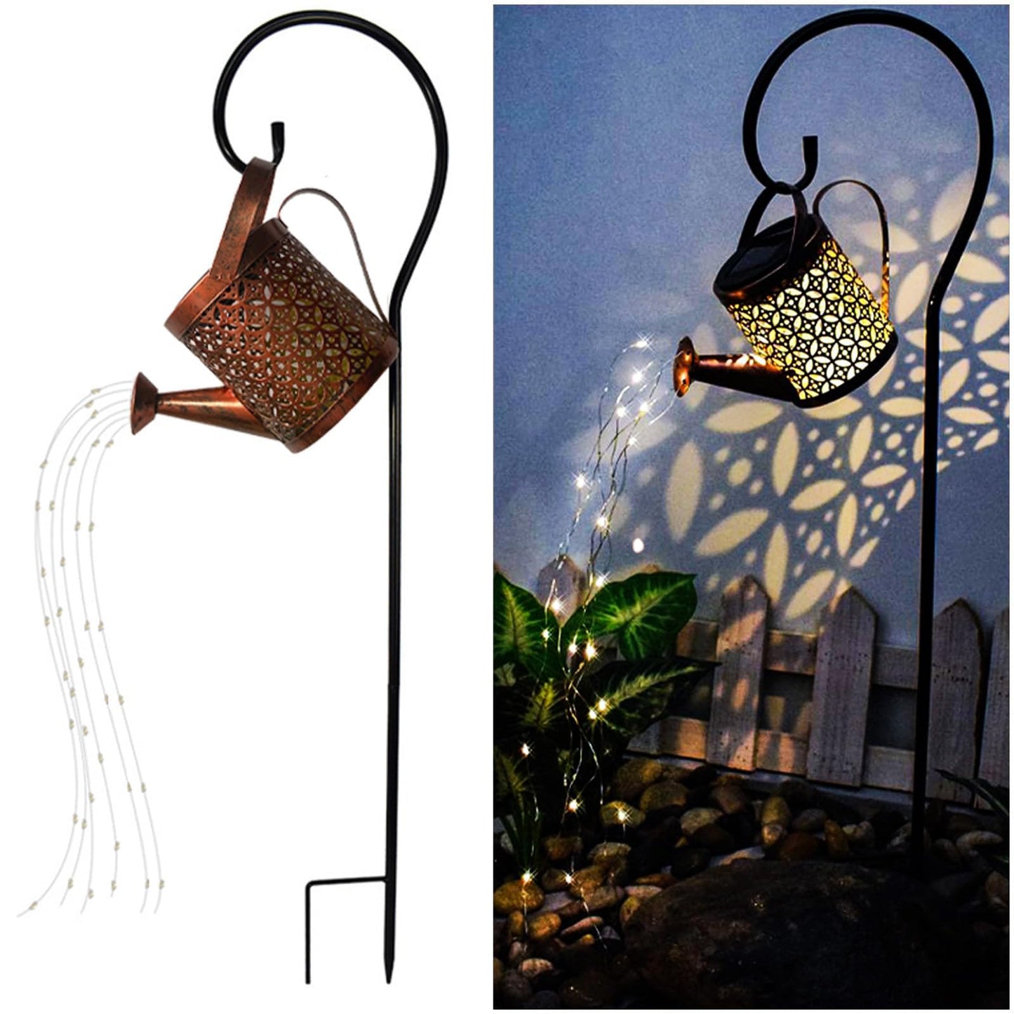 Solar Lanterns Outdoor Waterproof,Metal Watering Can Garden Decor Ornaments,Yard Art Hanging Path Lights,Outside Patio Decorations,Gardening Birthday Gifts for Mom Grandma Women,with Hook, Large