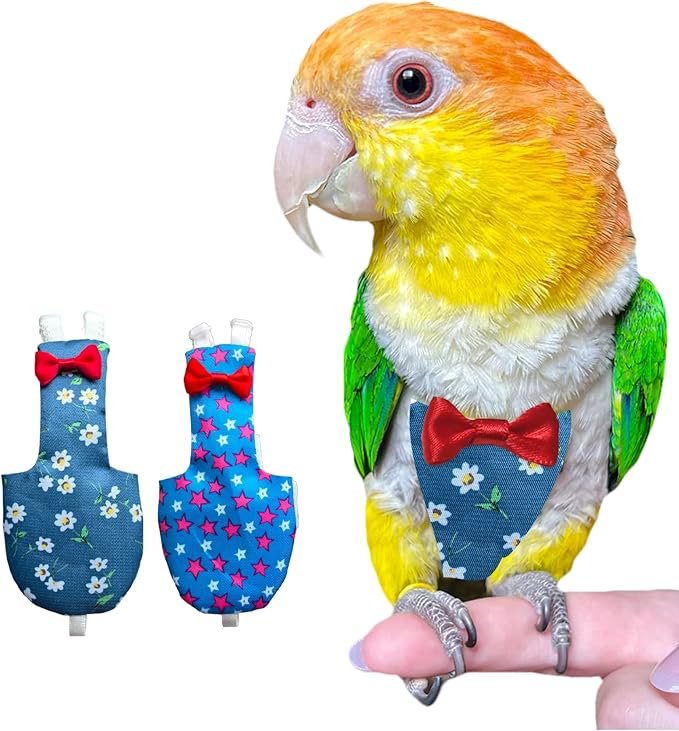 UKJENT Bird Diaper Protective Parrot Nappy 2 Pack, Reusable Flight Suit with Waterproof Inner Layer, Washable Cute Urine Wet Suit for Parrots(M)