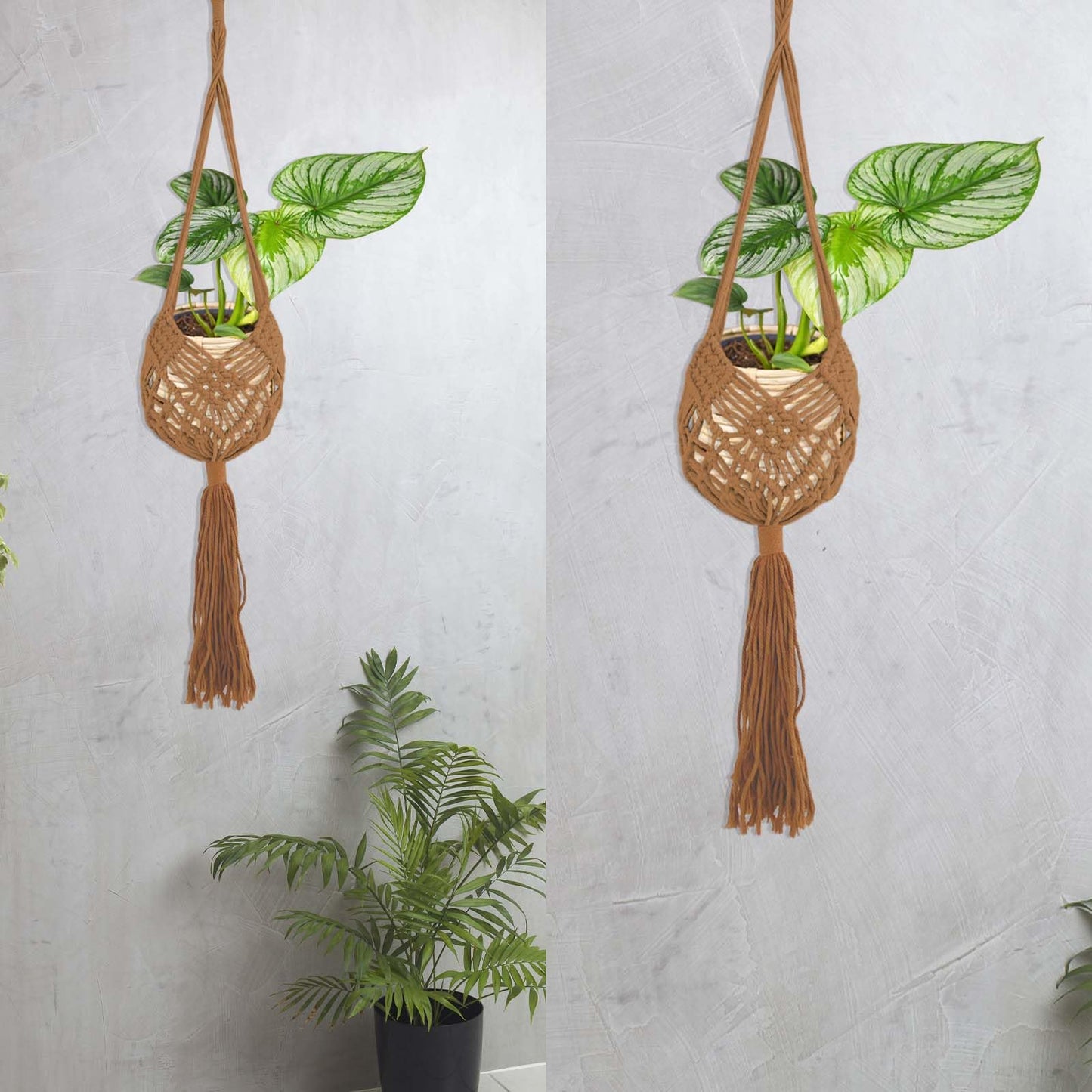 2 Pack 90CM (35inch) Extra Long Macrame Plant Hangers, up to 8 inch Pot Hanging Planter with Patterns, Premium Cotton Rope Crochet Boho Hanging Planter Basket for Indoor & Outdoor Plants (Brown)