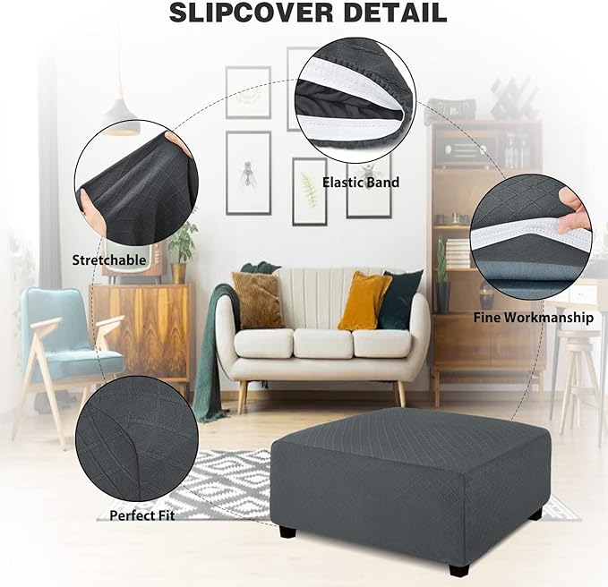 NeColorLife Ottoman Cover Rectangle Oversize Slipcover Stretch Footrest Stool