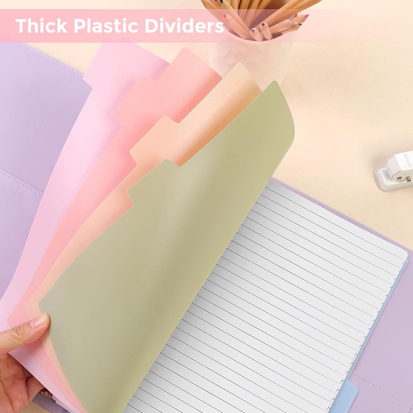 SKYDUE Durable Plastic 8-Tab Dividers,Big Tab Dividers for 3 Ring Binder, Write&Erase 3 Ring Binder Dividers with Tabs,with Sticker Labels