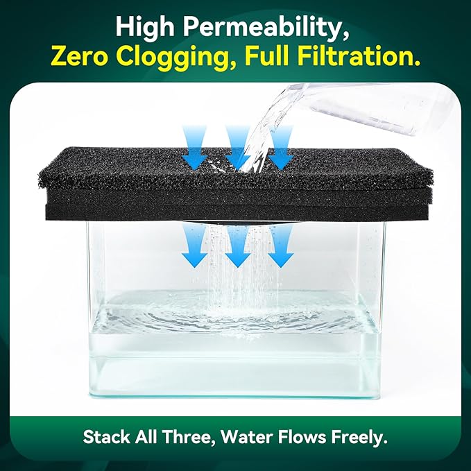 Borlech Aquarium Bio Filter Sponge Pad - Cut-to-Size Aquarium Filter Media for Fish Tank, Pond, Sump - Mechanical & Biological Filtration (18.5"x18.5"x0.8", 50PPI, 1 Pack)