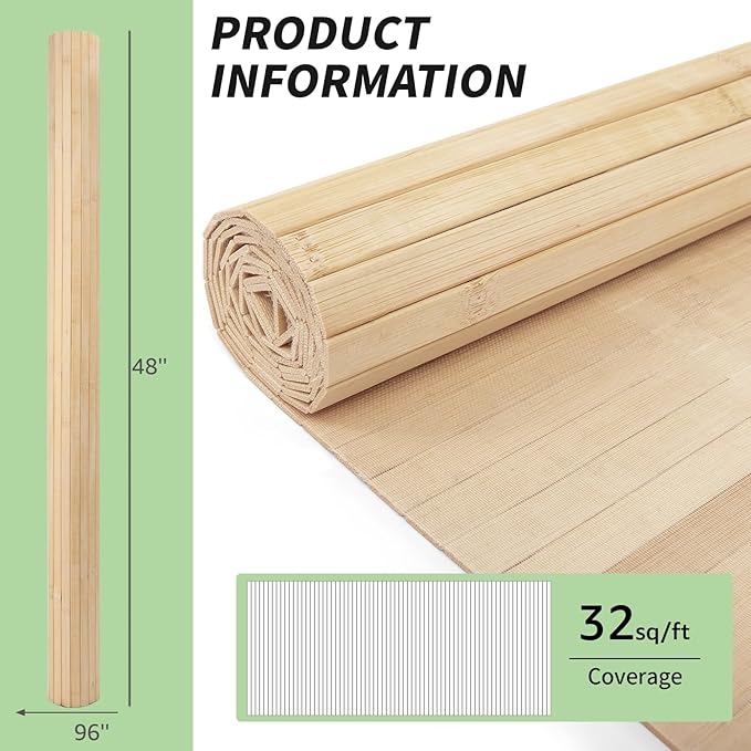 Art3d 48 x 96 Inch Natural Bamboo Wall Panel